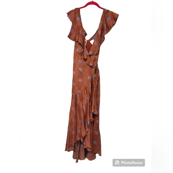 Anthropologie Ruffle Sleeve Printed-Wrap Maxi Dress - Picture 5 of 12